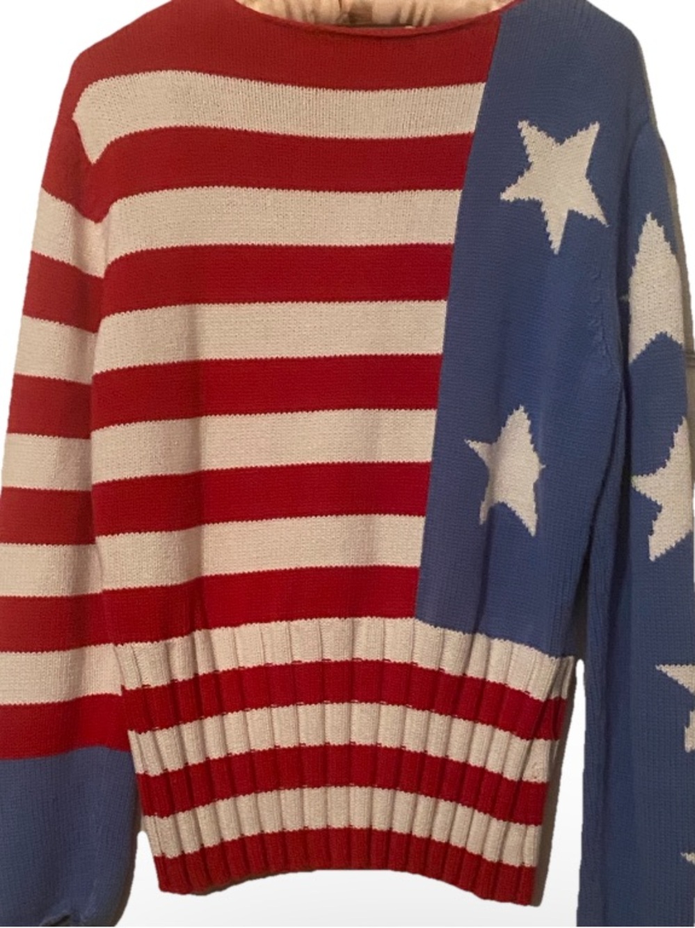 Casual Corner American Flag Red, White & Blue Stars Crewneck Sweater sz XL - Picture 3 of 3